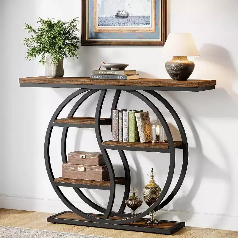 47-Inch Industrial Console Table with 5-Tier Storage Shelves
