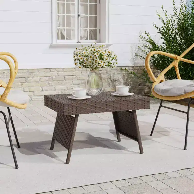 Side Table Brown PE Rattan, Powder-Coated Steel, Compact Foldable