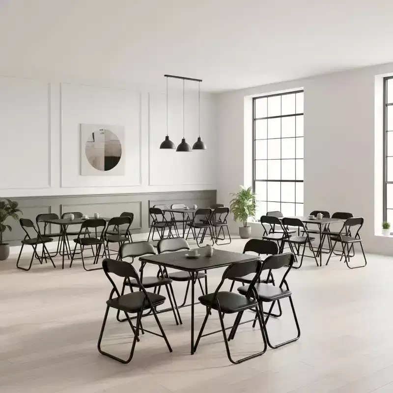 FurnitureR 7-Piece Folding Card Table and Chair Set for 6  No Assembly Required, Space-Saving Square Table with 6 Foldable Chairs
