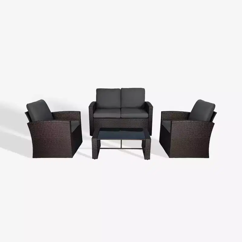 WestinTrends 4-Piece Wicker Outdoor Patio Conversation Sofa Set with Coffee Table, Brown/Gray