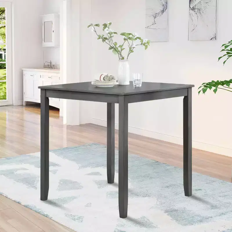 Wooden Square Counter Height Dining Table, Gray Kitchen Table for Small Space