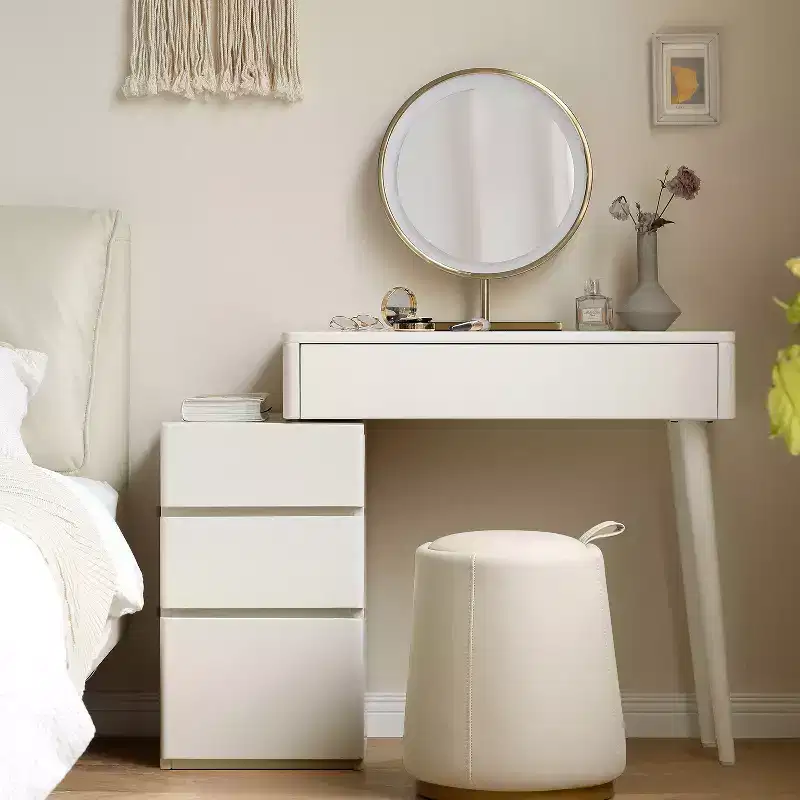 GDFStudio Soren Modern Wooden Vanity Table with 4 Drawers and Stool