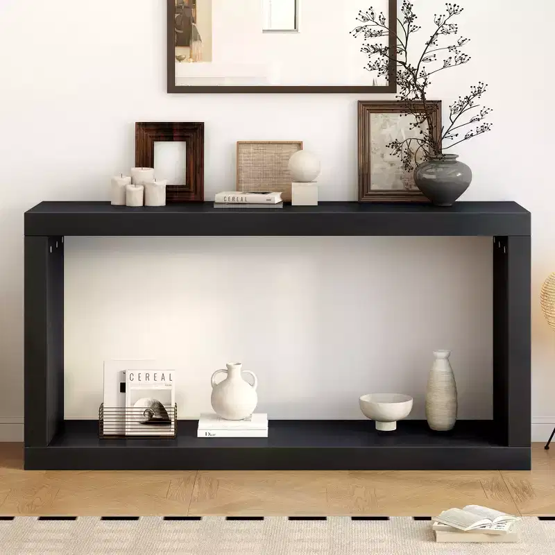 Modern Minimalist Console Table, Open Storage Entryway Table, MDF & Pine Wood Narrow Sofa Table for Living Room - ModernLuxe