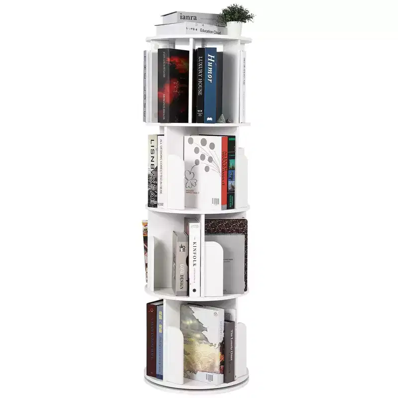Zstar 4 Tier Rotating Bookshelf, Compact Corner Bookcase for Small Spaces 360 Display Wood Spinning Storage Organizer for Bedroom, Living Room