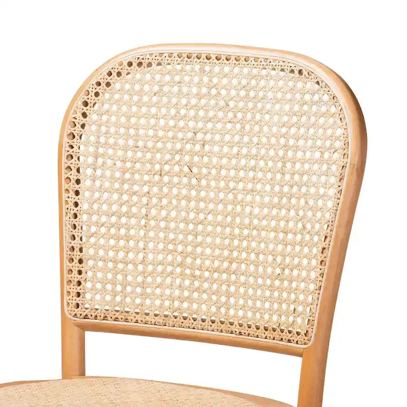 Vance Mid-Century Modern Woven Rattan and Wood Counter Stool