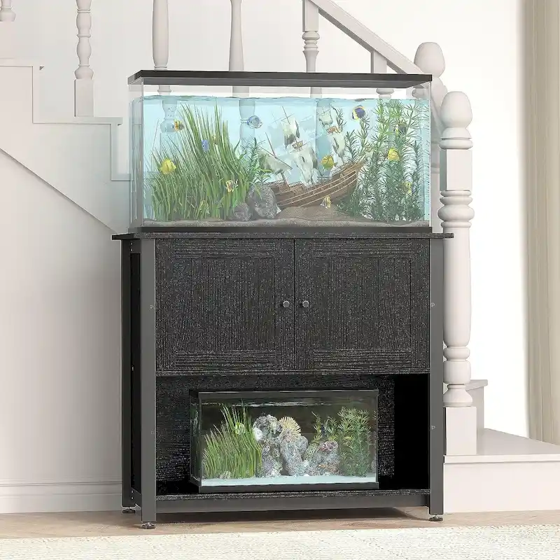 40-50 Gallon Aquarium Stand with Storage Cabinet – Black / Grey / Brown, 1-Unit