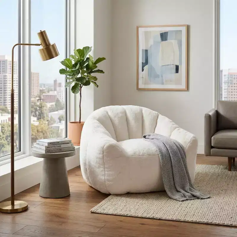 Faux Fur Lounge Chair, Plush Accent Armchair with Deep Seat, Cozy Upholstered Lazy Sofa