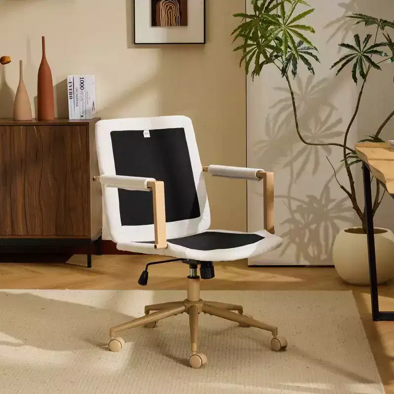 Karl Home Modern Upholstered Armchair Ergonomic Home Office Chair with Adjustable Height 360 Swivel Rolling Wheels Accent Vanity Chair