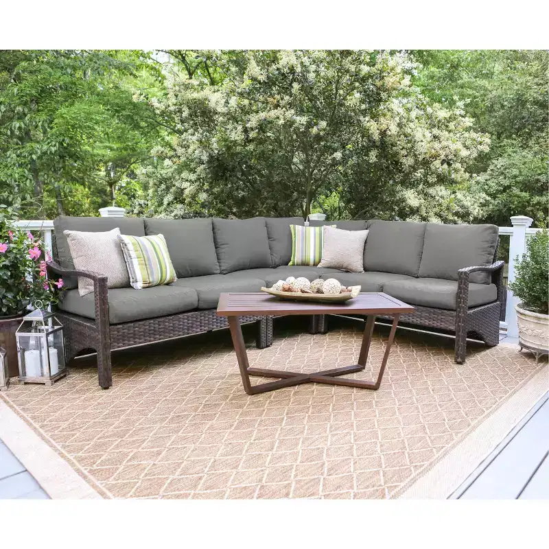 Leisure Made Augusta 5pc Wicker Sectional in Gray Fabric
