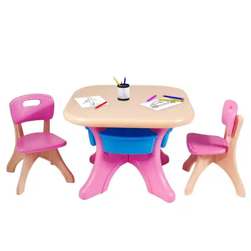 Costway 3 PCS Kids Activity Storage Table & Chair Set Pink