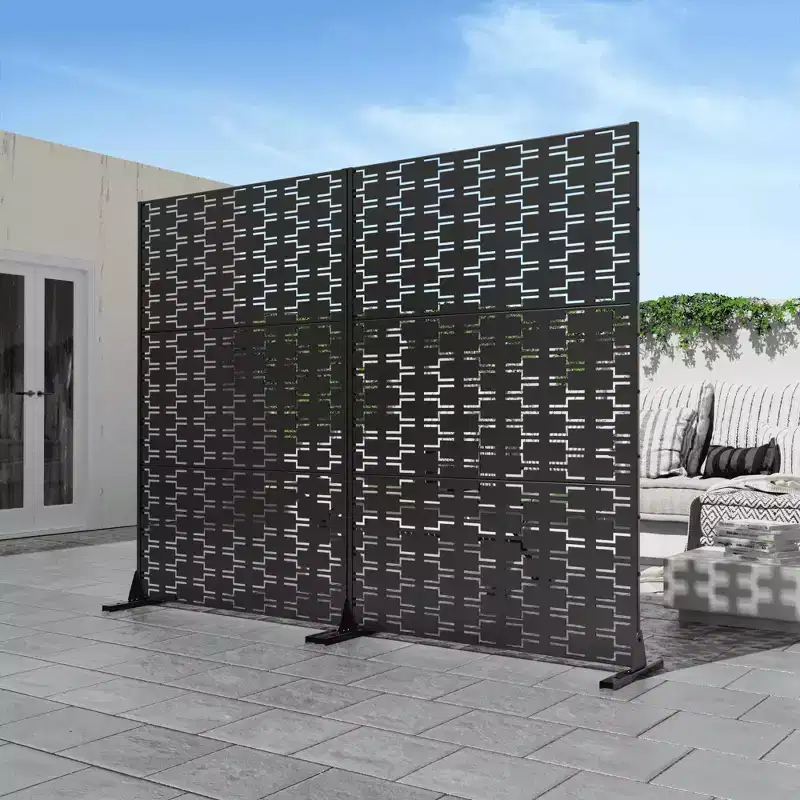 Outdoor and Indoor Privacy Screen Galvanized Steel Freestanding Decorative Black