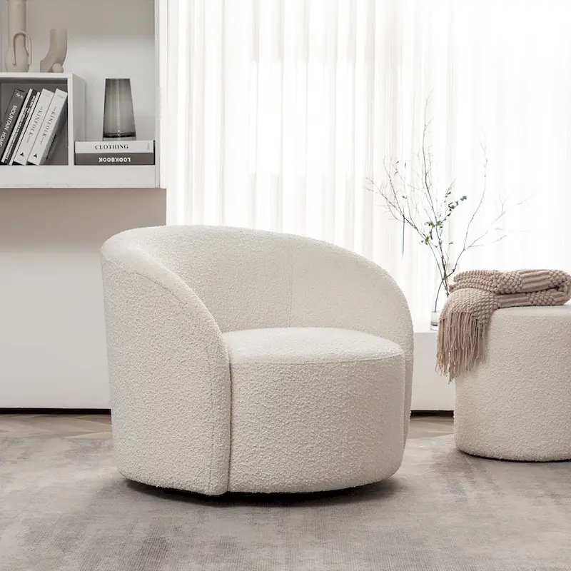KINWELL 34 W Upholstered Boucle Swivel Barrel Accent Chair