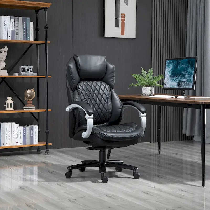 Heavy Duty Office Chair 350lbs Capacity, Mesh & Faux Leather, Rocker Ergonomic, Adjustable Height with Wheels