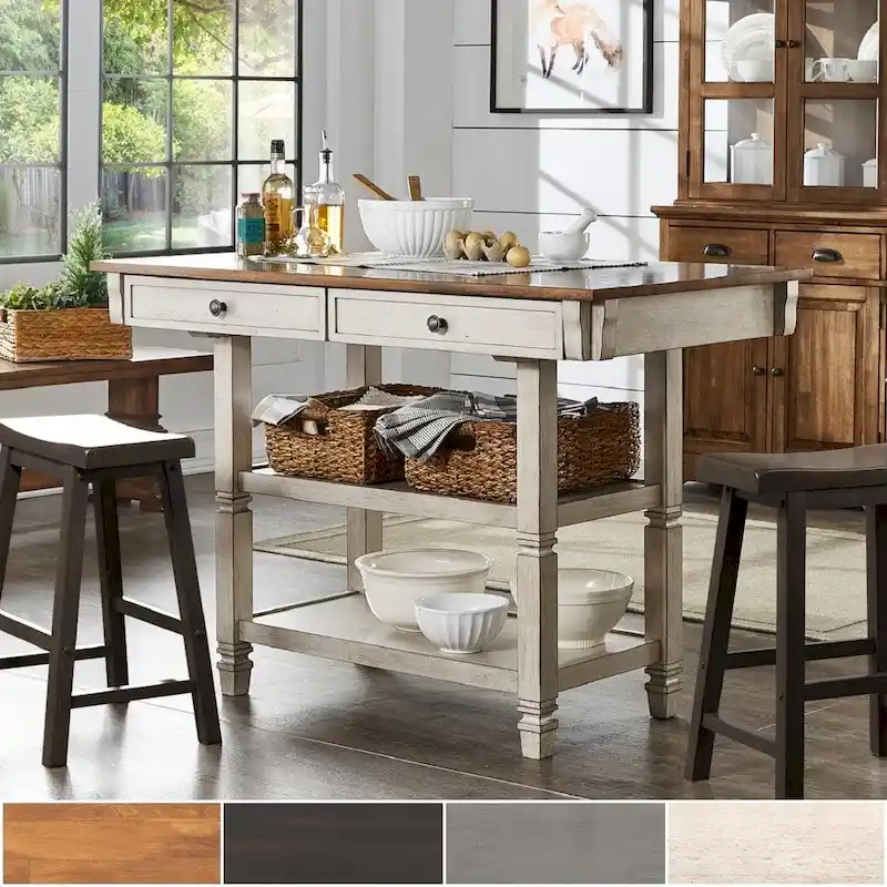 Two-Tone Kitchen Island Buffet with Drawers and Shelves