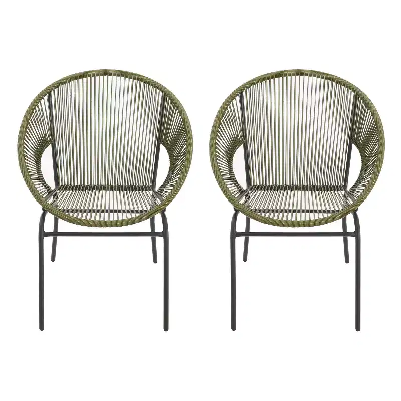 Christopher Knight Home Nusa Outdoor Rattan and Metal Acapulco Weave Club Chairs (Set of 2)