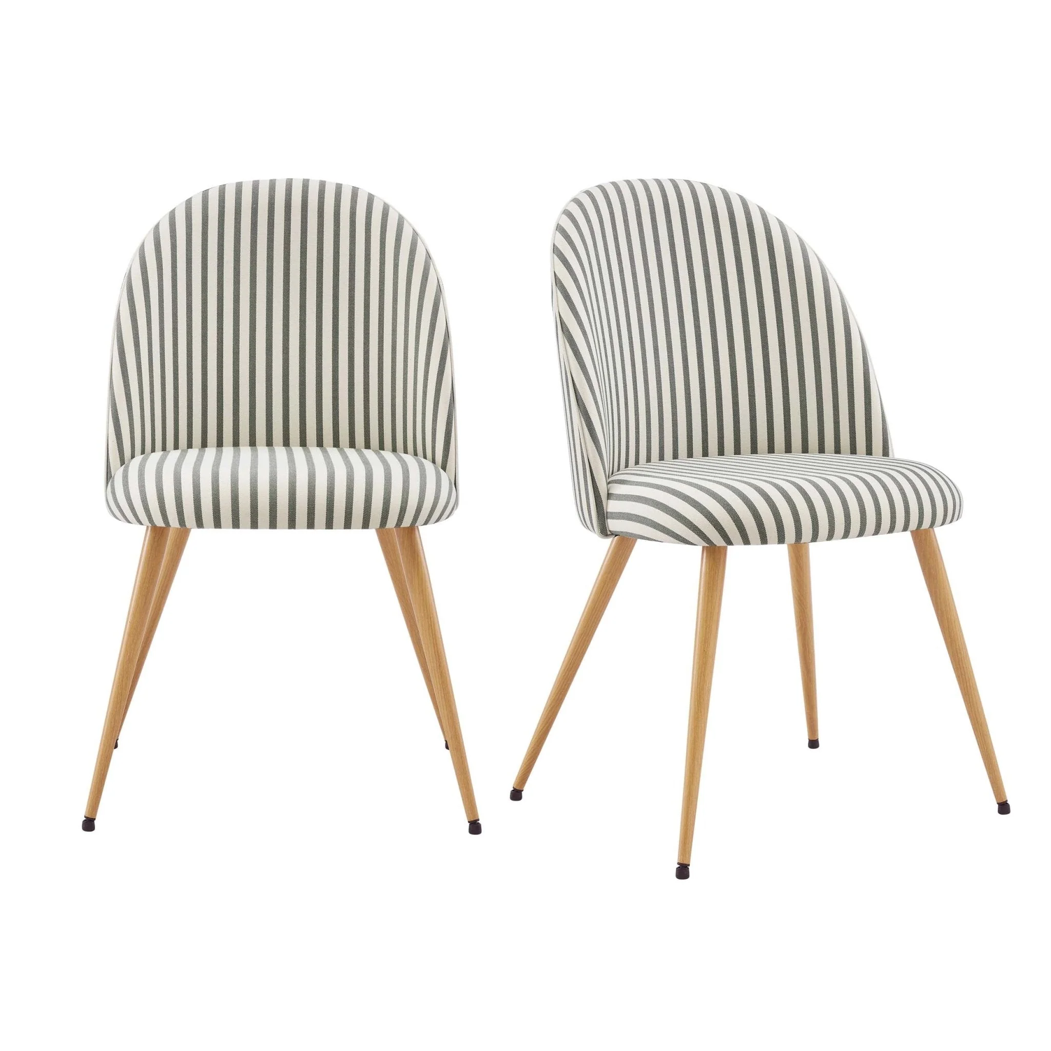Boho Sage Stripe Woven Dining Chair with Black Metal Legs for Dining Room