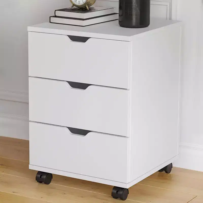 MAYEERTY 3 Drawers Vertical Filing Cabinet with Rolling Wood Mobile File Cabinets for Living Room White