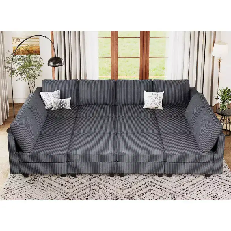 Belffin Corduroy Convertible Modular Sectional Sleeper Sofa Oversized 12 Seat with Storage Seat for Living Room