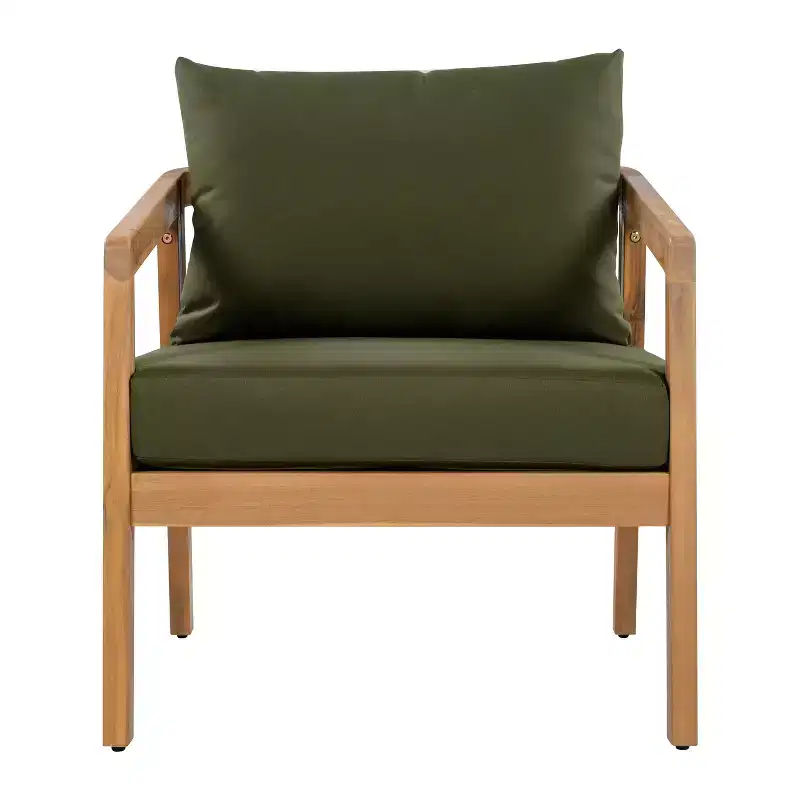 Christopher Knight Home Muhin Modern 3 Piece Acacia Patio Seating Set with Cushion and Rectangular Slatted Table