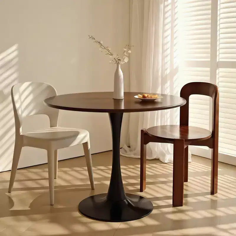 NAYSAYE Round Dining Table End Table Modern Kitchen Table MDF Top Steel Base for Living Room Office, Black, 31.5*19.7*19.1