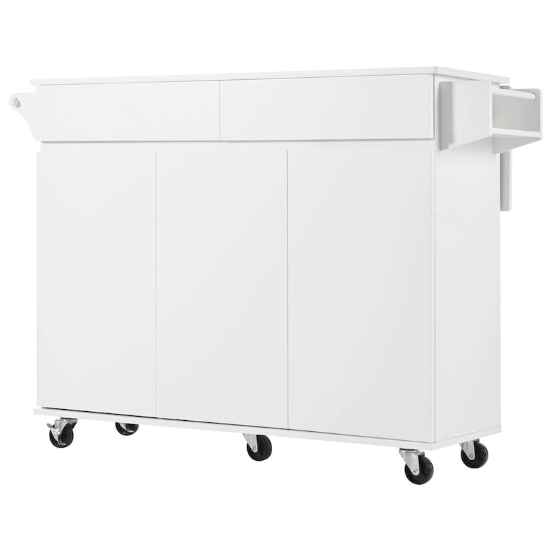 53.2in Rolling Kitchen Island with Drop Leaf with Spice Rack 2 Drawers