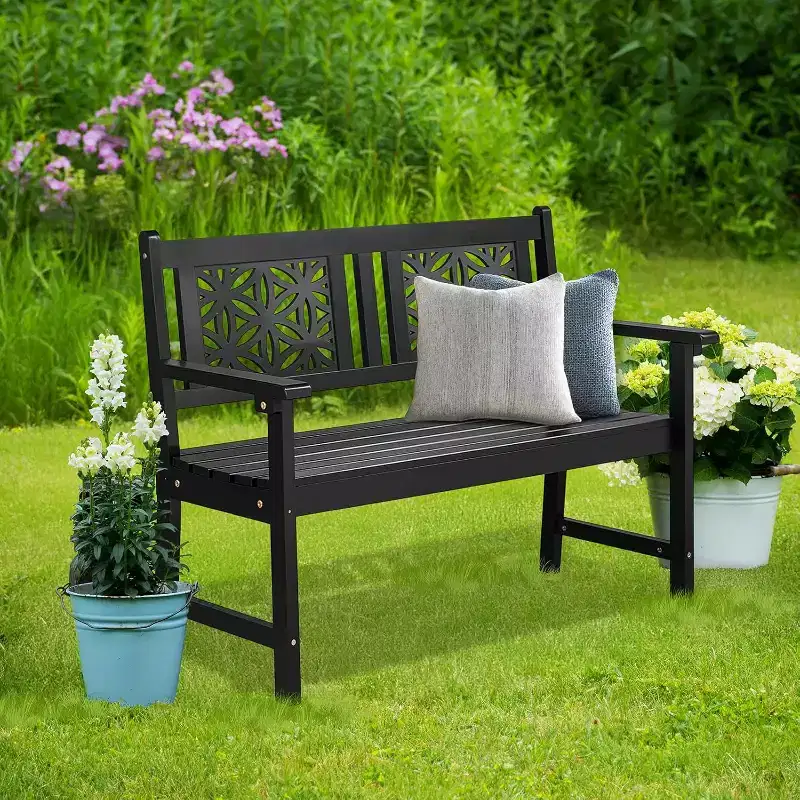 VINGLI 47 Outdoor Wood Bench, All Weather Outdoor Wooden Patio Garden Bench, Outside Loveseat 660lbs Capacity