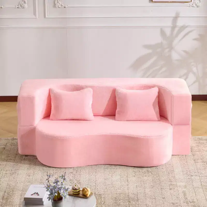 Modern Convertible Floor Folding Sofa Futon Couch with Pillows, Comfy Foam Sofa Sleeper Couch for Living Room, Apartment