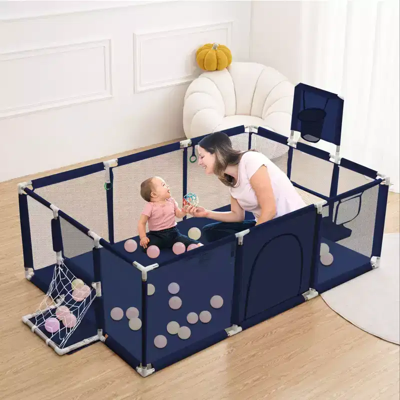 GOTGELIF 71x48 4-Panel Baby Playpen Portable Playard with Basketball Hoop