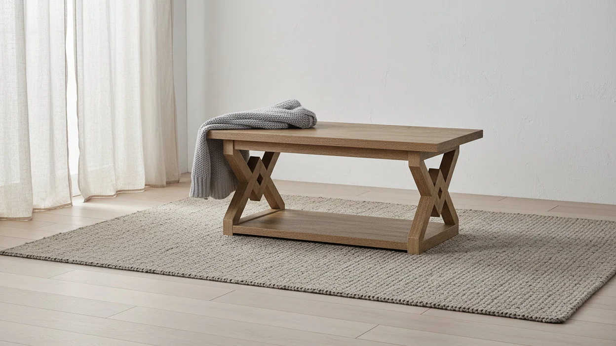 2-Tier Coffee Center Table for Living Room, 47.24-Inch Farmhouse Tea Cocktail Table, Easy Assembly