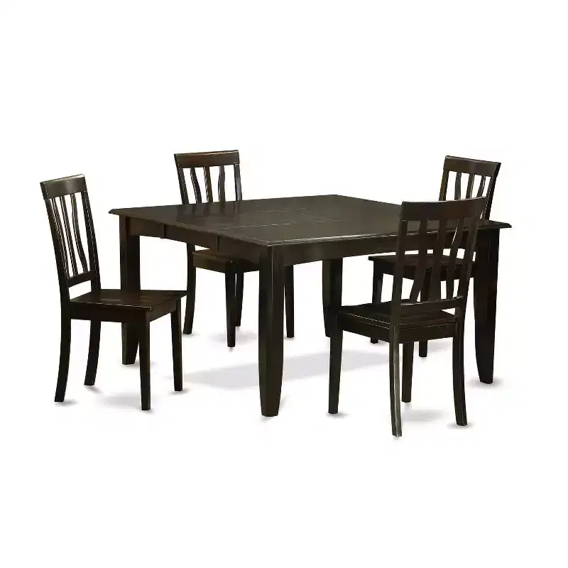 HomeStock 5-Piece Square Cappuccino Finish Solid Wood Top Dining Table with 4 Chairs