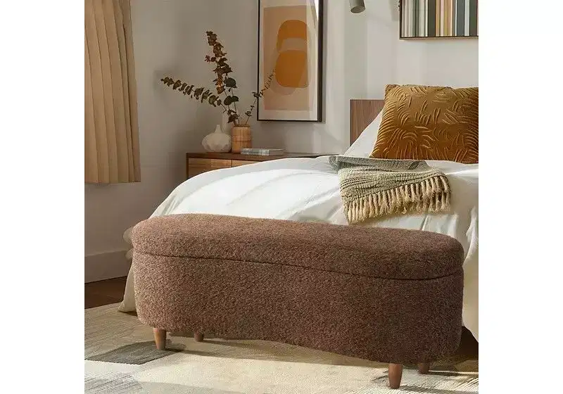 TUYOHW 48 Plush Boucle End-of-Bed Ottoman Bench with Storage & Wood Legs,Accent Bench Bed Bench for Living Rom & Bedroom,400lbs Capacity