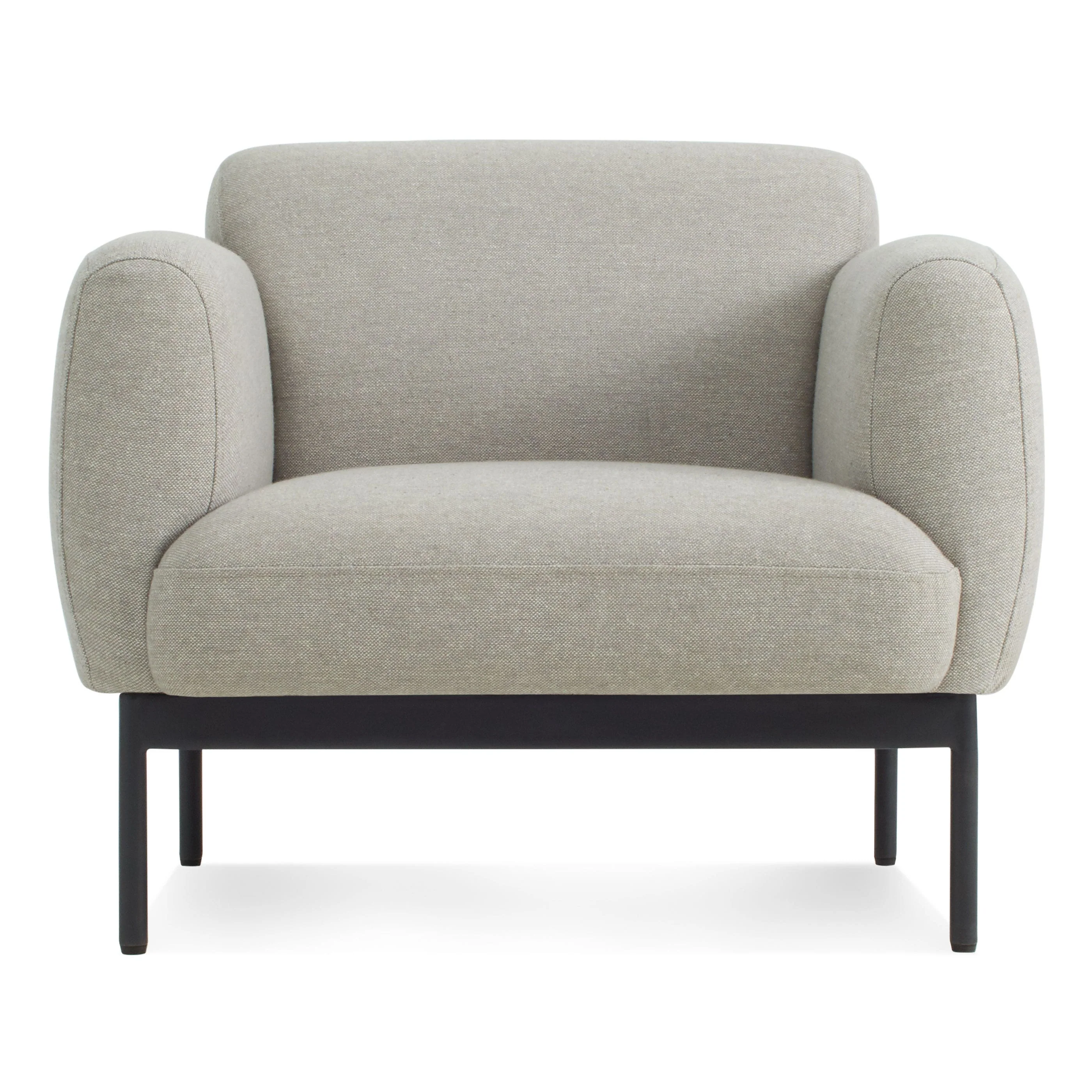 Modern Leather Lounge Chair with Curved Arms & Steel Base for Living Room