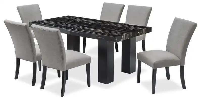 Dining Table with Epoxy Resin Marble-Look Top, 72W