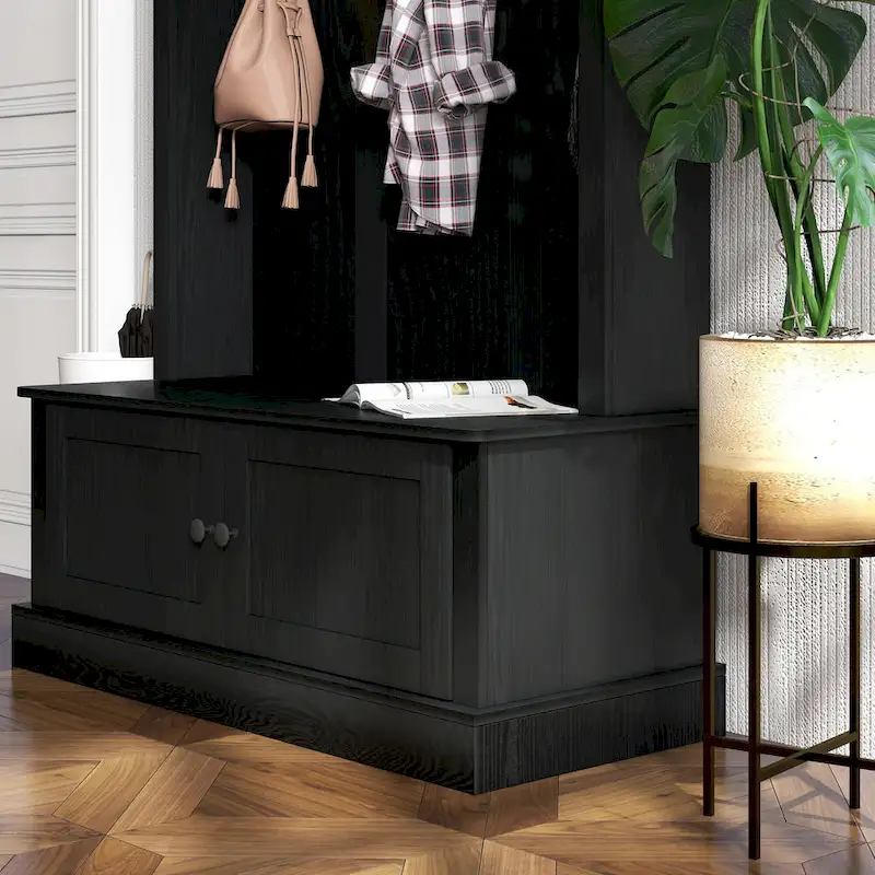 HOMCOM Freestanding Hall Tree, Entryway Bench with Coat Rack, Shoe Cabinet and Top Shelf