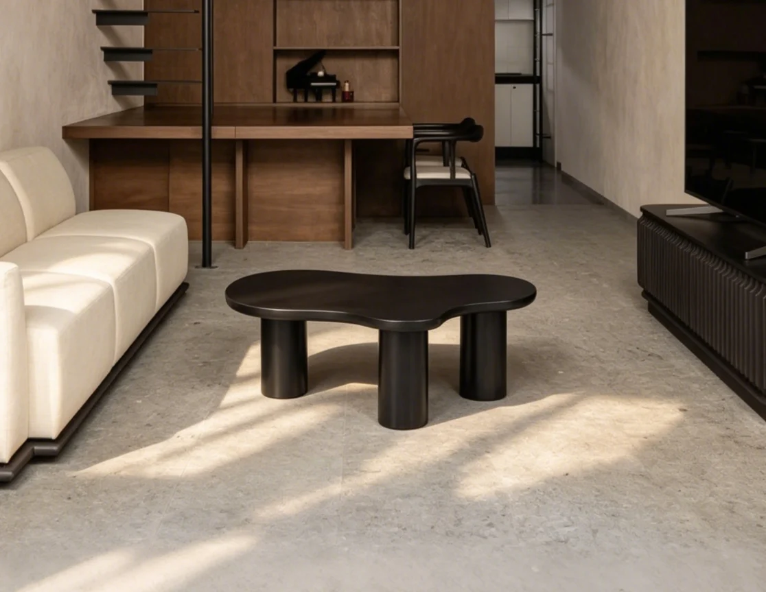 Cloud Coffee Table, Cream Style Irregular End Table with 3 Sturdy Legs, Round Edge