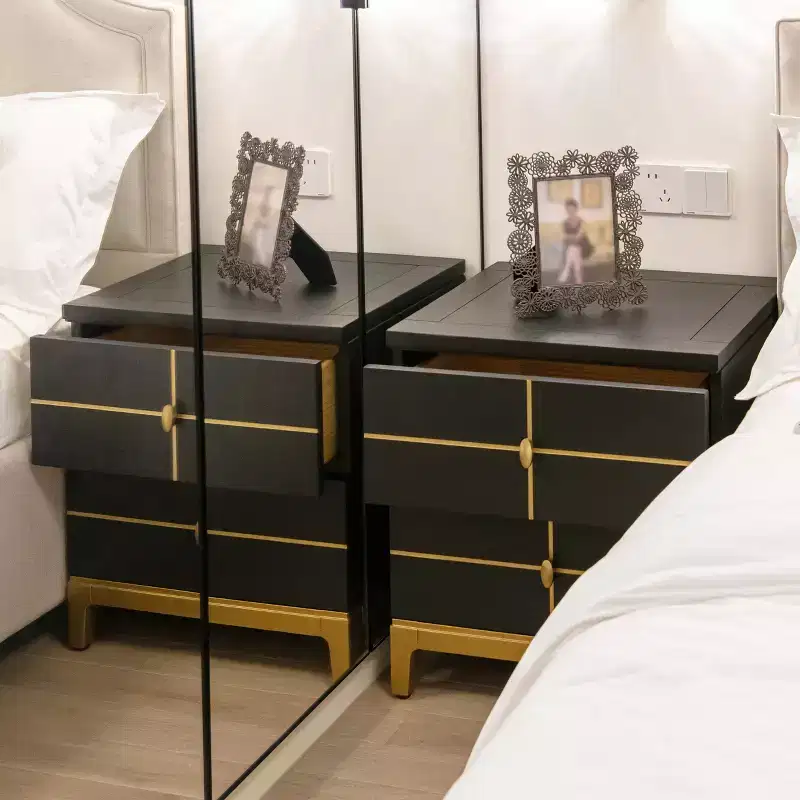 JTH LUXE Kingsly 21 Wide Contemporary Glam Storage Side Table, Espresso Black Birchwood & Veneer