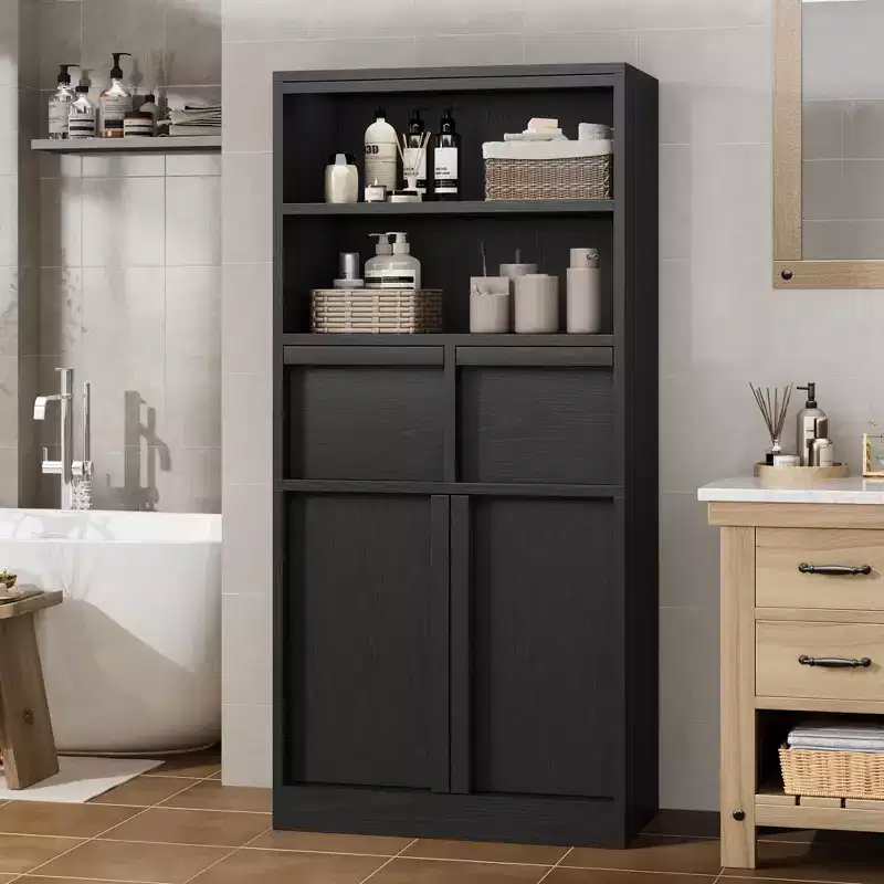 Bathroom Cabinet with Doors Drawers, Freestanding Floor Storage Cabinet, Tall Bathroom Organizer Cabinet for Bathroom, Living Room, Kitchen, Pantry