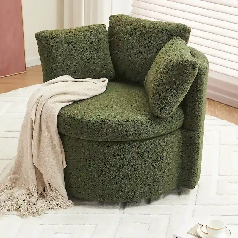 Fabric Swivel Chair with Storage and Back Cushion