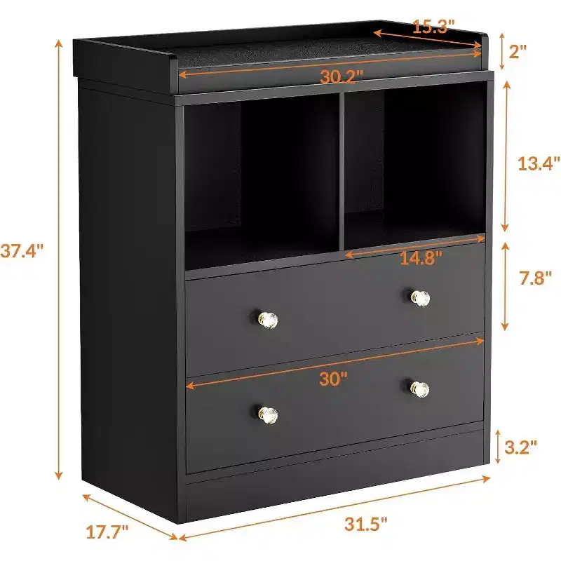 Baby Changing Table, Modern 2-Drawer Nursery Dresser with Changing Pad for Kids Room