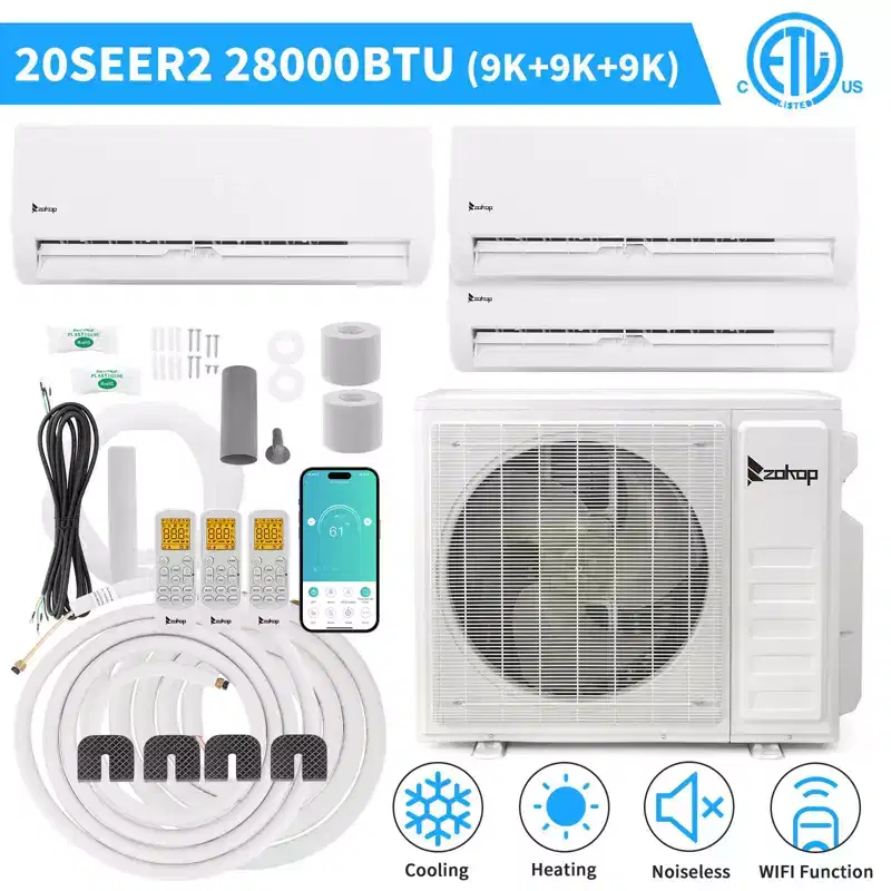 Karl Home 3-Zone 28000 BTU 20 SEER2 Mini Split Air Conditioner with Heat Pump (9K+9K+9K)