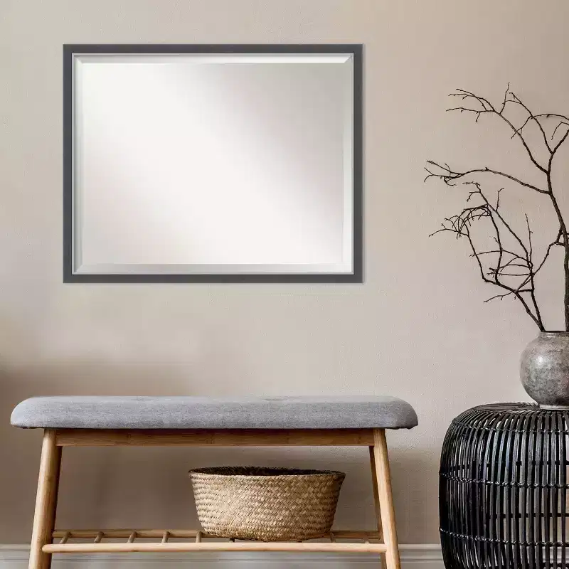 30"x 24" Eva Thin Framed Bathroom Vanity Wall Mirror Black/Silver Modern Rectangular, Beveled, Wall-Mounted