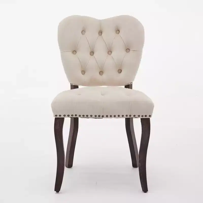 CLIHOME Set of 2 French Vintage Tufted Upholstered Fabric Dining Chairs