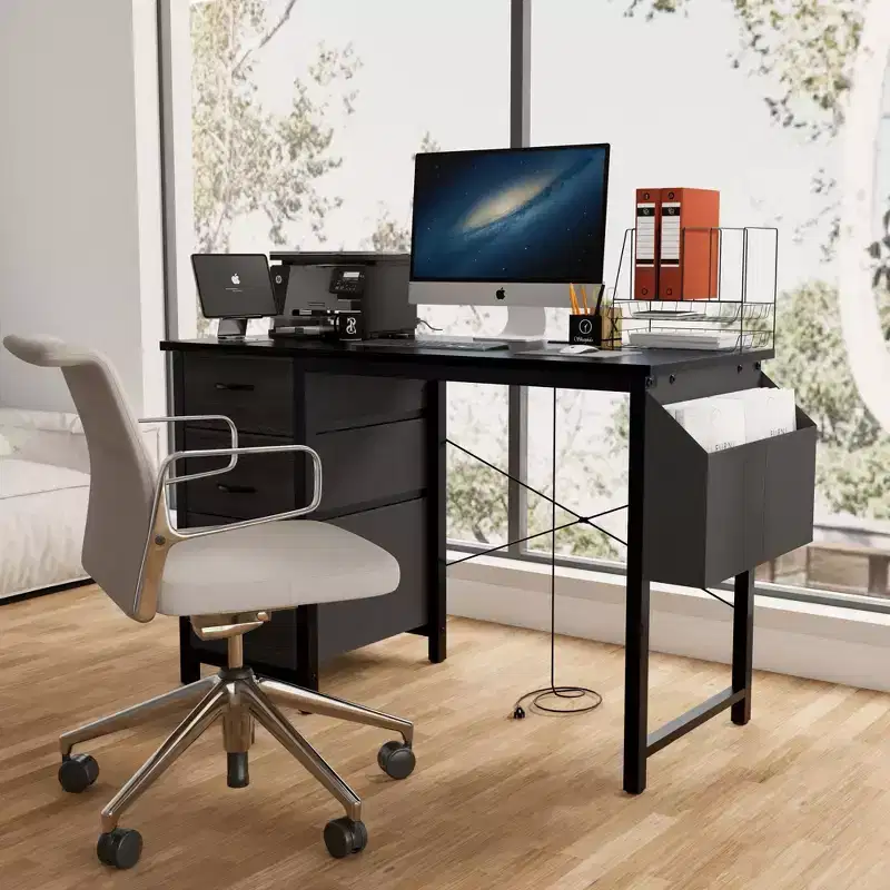 Modern Home Office Computer Desk with Darwers & Shelves,Teens Student Writing Desk with Side Bag for Study,Office,Studio