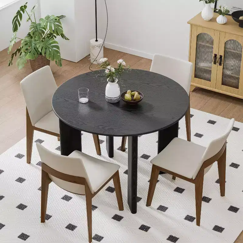 Solid Wood Farmhouse Dining Table, Round Wood Top for Modern Dining Rooms & Family Gatherings