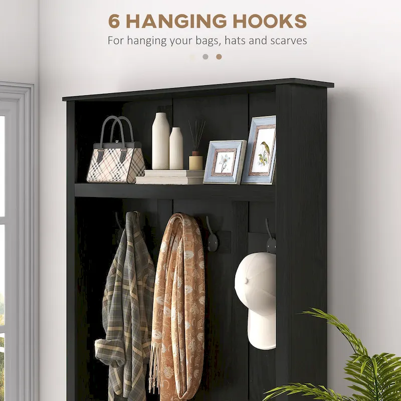 HOMCOM Freestanding Hall Tree, Entryway Bench with Coat Rack, Shoe Cabinet and Top Shelf