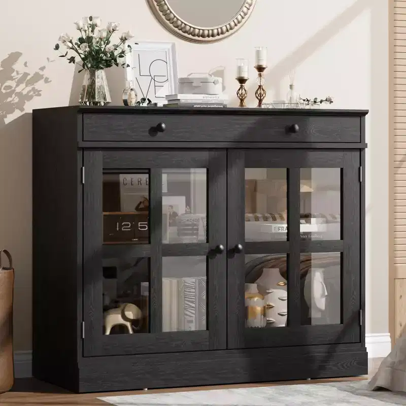 35.4 Sideboard Buffet Cabinets with Glass Door, Buffet Cabinet with Storage for Dining Room, Kitchen