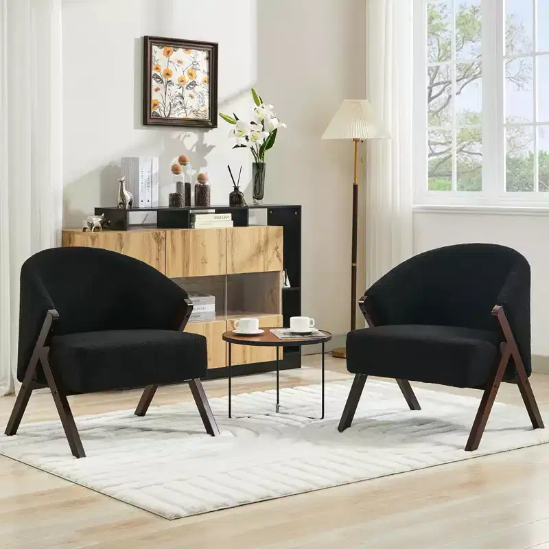 COZONY Mid Century Modern Accent Chair, Upholstered Armchair with Wood Frame for Living Room and Bedroom