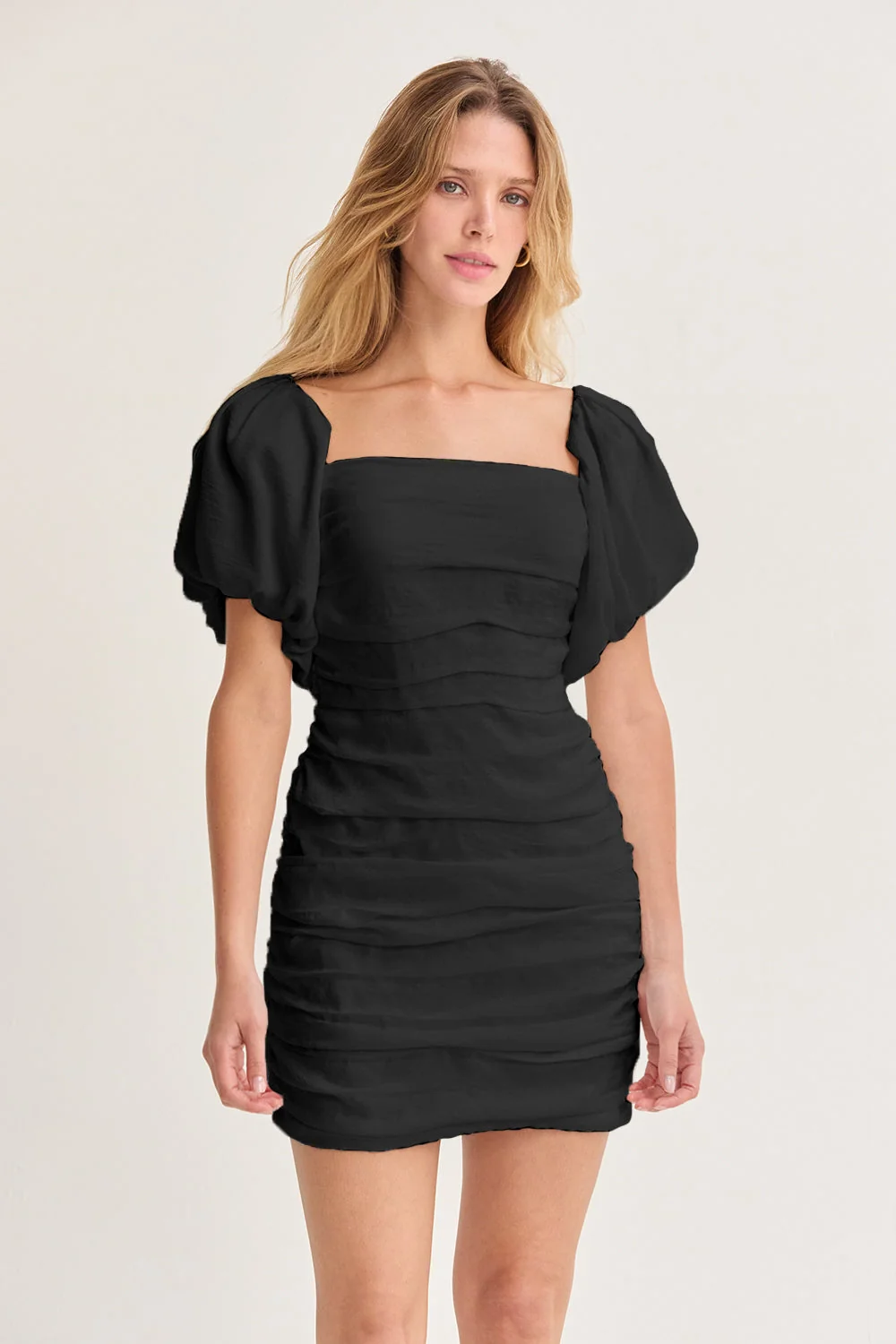 Puff Sleeves Ruched Mini Dress