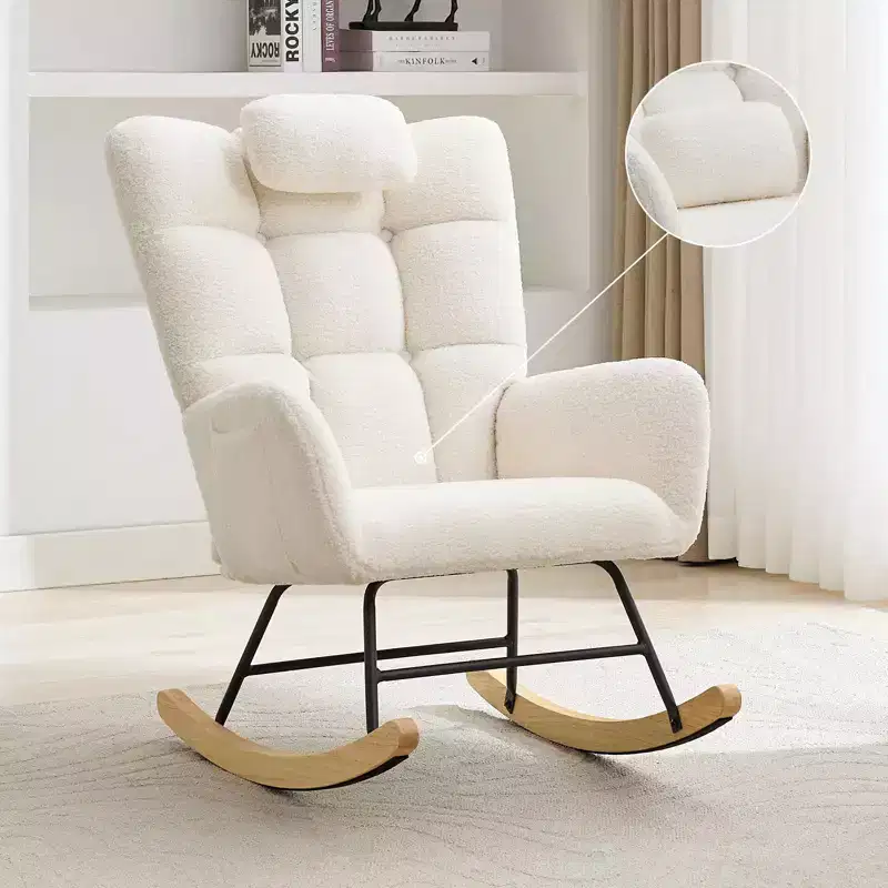 Nursery Rocking Chair, Comfort Glider with High Backrest, Padded Seat, Green Accent Chair for Living Room, Bedroom
