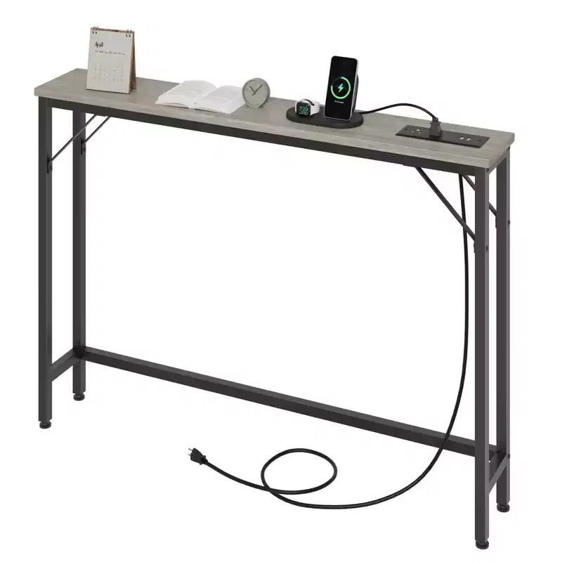 39.3 Entrance Table with Power Outlets USB Ports Station, Behind Couch Table, Grey